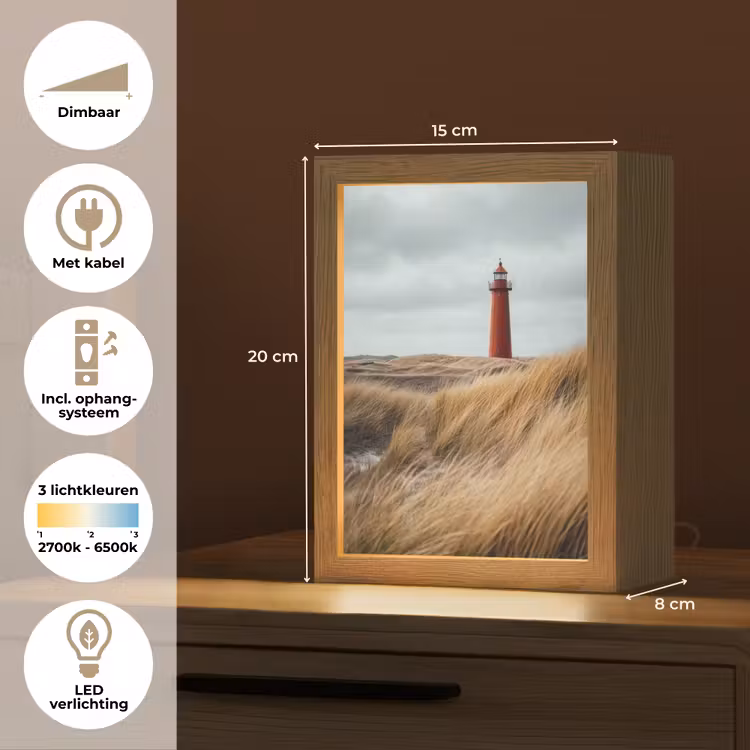Duinen - Vuurtoren - Rood - Lucht Light Box met kabel (Tafellamp) klein -USP_NL