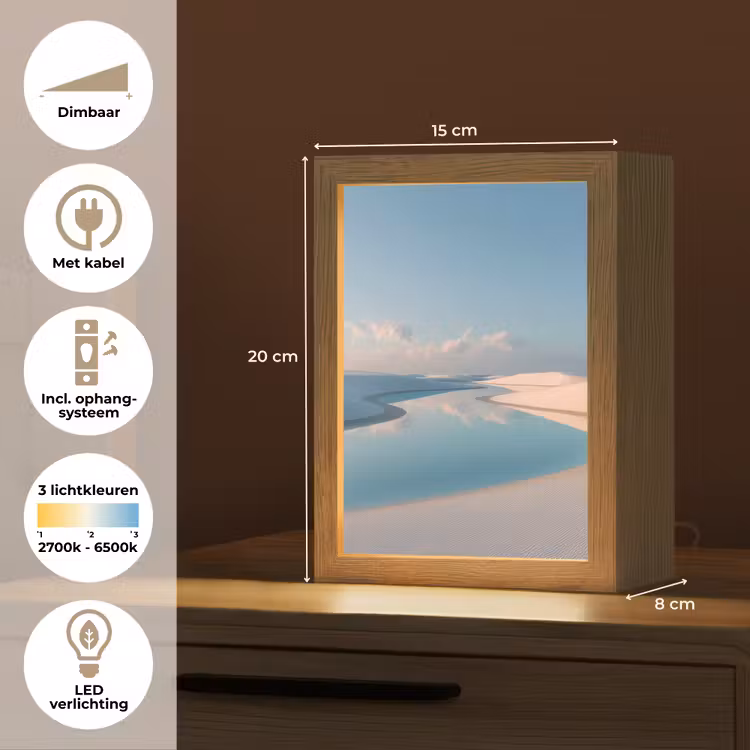 Duinen - Waterplas - Oneindige rust Light Box met kabel (Tafellamp) klein -USP_NL