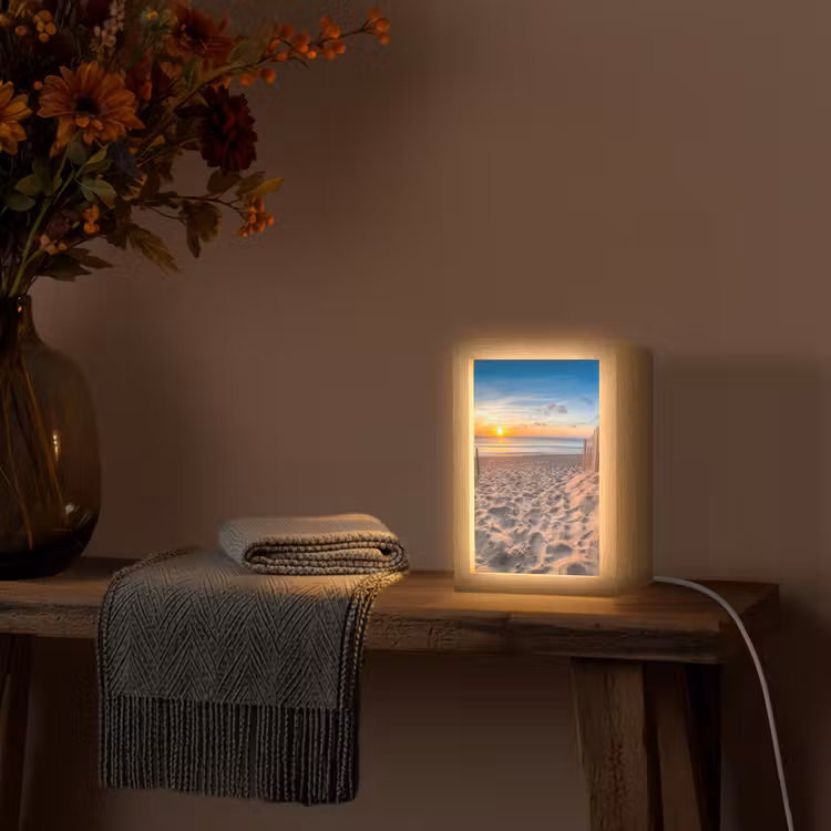 Duinen - Zonsondergang - Strand - Zee - Horizon Light Box met kabel (Tafellamp) klein -sfeer4