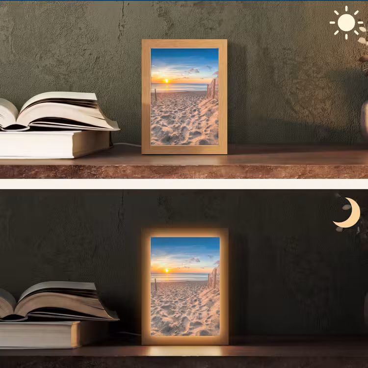 Duinen - Zonsondergang - Strand - Zee - Horizon Light Box met kabel (Tafellamp) klein -sfeer3