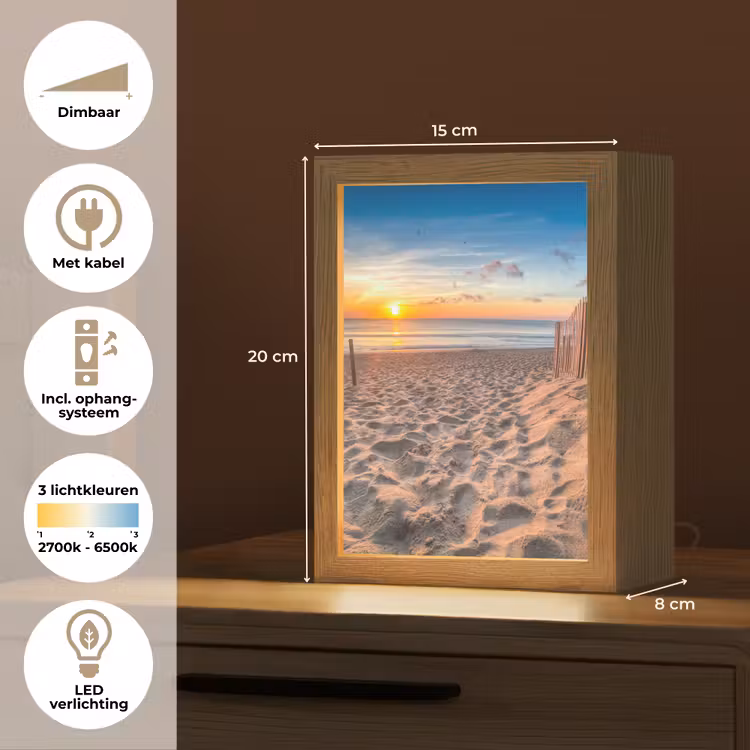 Duinen - Zonsondergang - Strand - Zee - Horizon Light Box met kabel (Tafellamp) klein -USP_NL