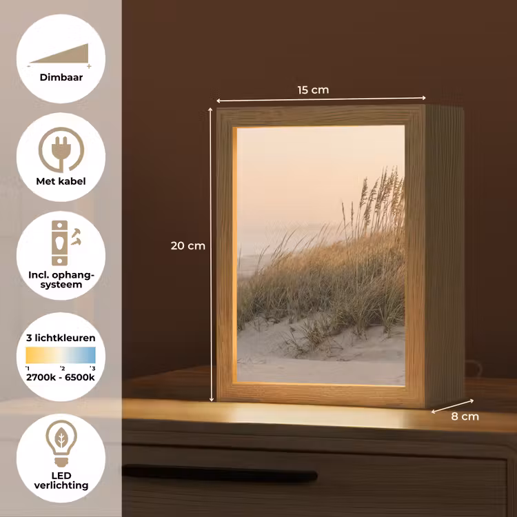 Duinlandschap - Zonsondergang - Strand Light Box met kabel (Tafellamp) klein -USP_NL