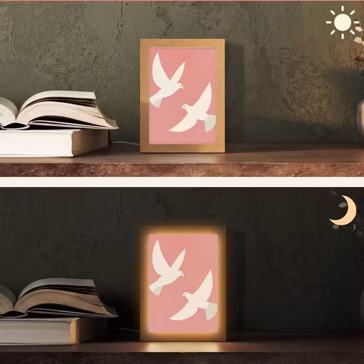 Duiven - Wit - Sierlijk Light Box met kabel (Tafellamp) klein -sfeer3