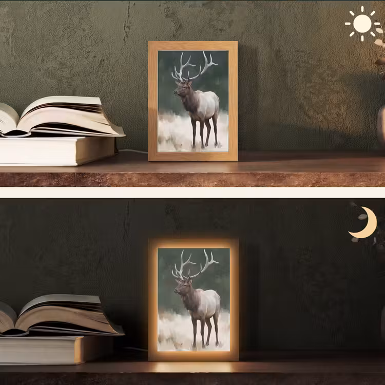Edelhert - Gewei - Schildering - Rustiek Light Box met kabel (Tafellamp) klein -sfeer3