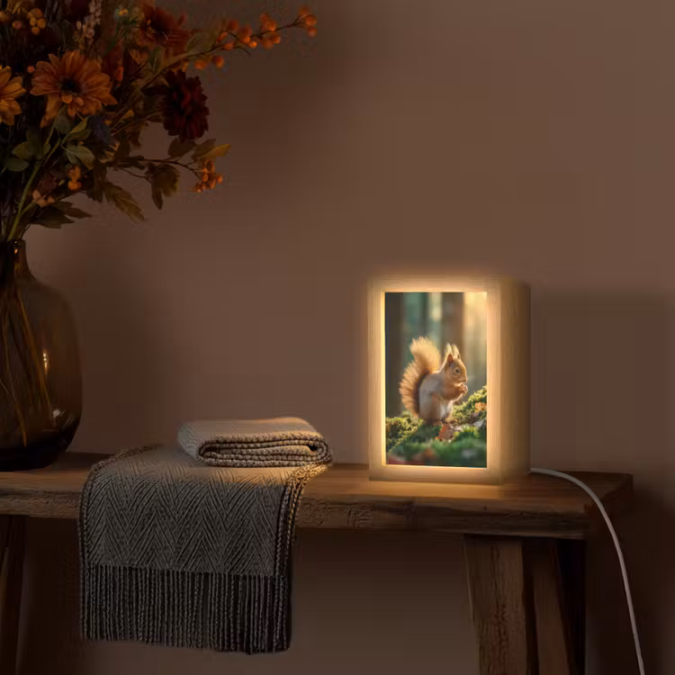 Eekhoorn - Nootje - Gras Light Box met kabel (Tafellamp) klein -sfeer4