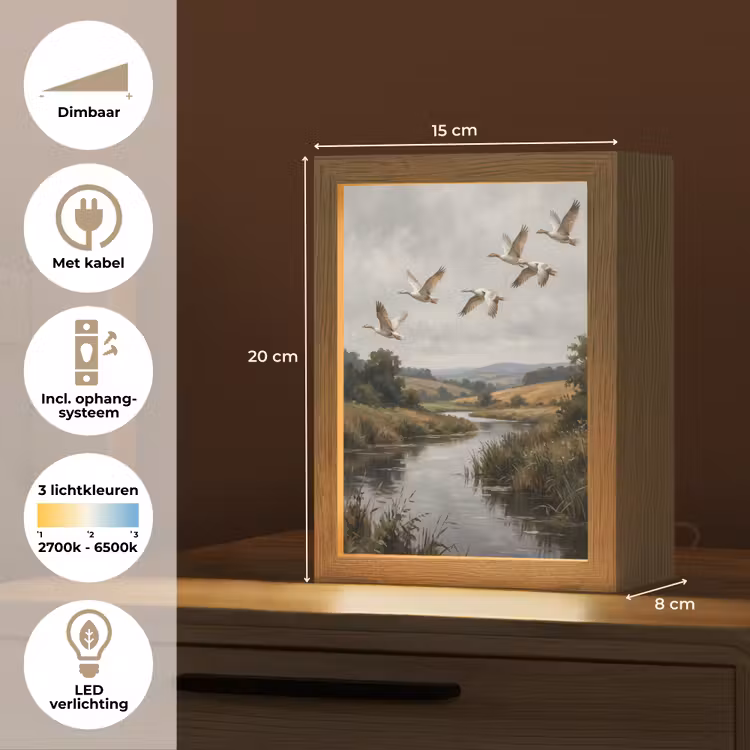 Eenden - Rivier - Landschap - Vlucht - Nostalgisch Light Box met kabel (Tafellamp) klein -USP_NL