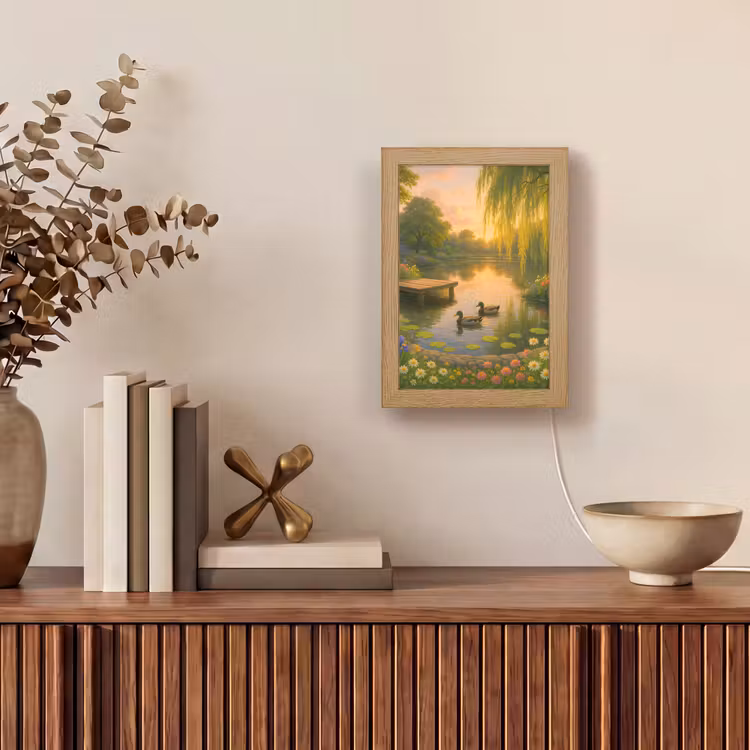 Eenden - Vijver - Bloemen Light Box met kabel (Tafellamp) klein -sfeer2