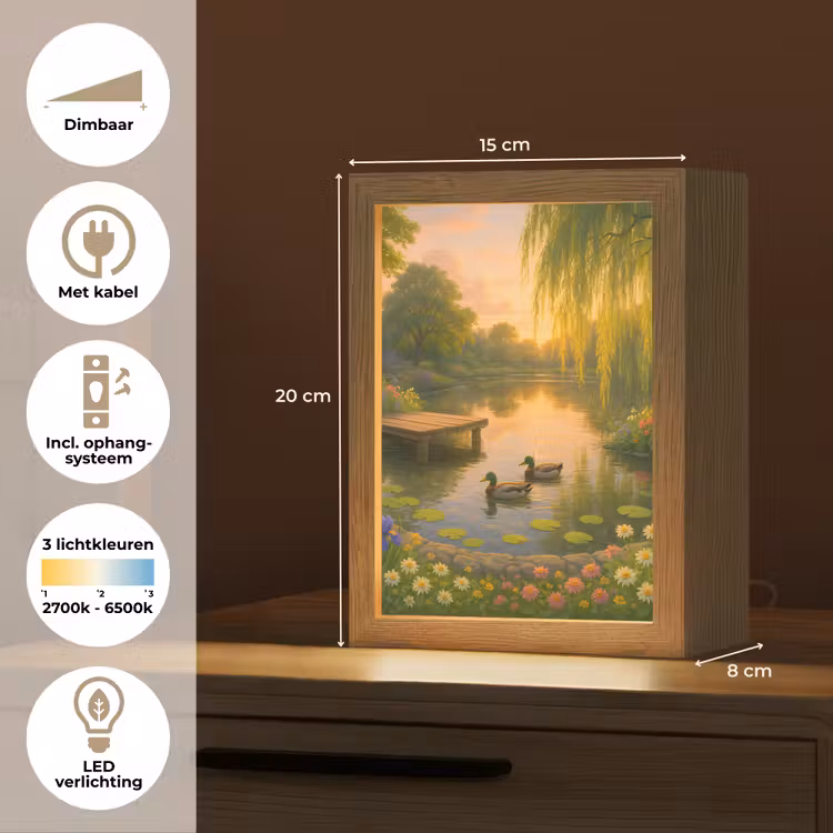 Eenden - Vijver - Bloemen Light Box met kabel (Tafellamp) klein -USP_NL