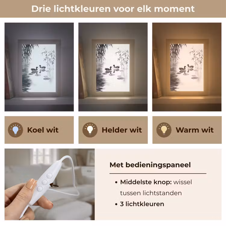 Eenden - Waterlelies - Riet - Zwart Light Box met kabel (Tafellamp) klein -USP_lichtkleurNL