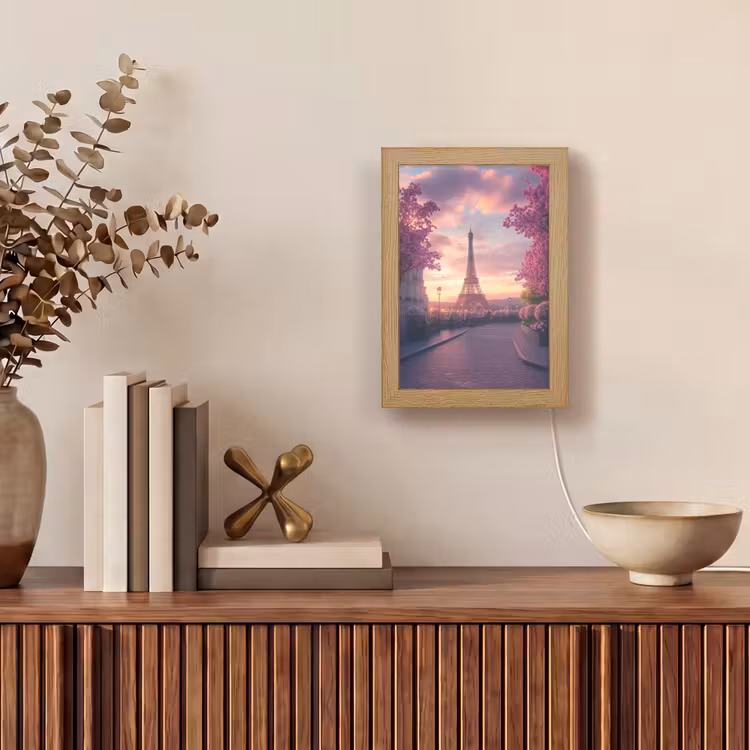 Eiffeltoren - Parijs - Roze Light Box met kabel (Tafellamp) klein -sfeer2