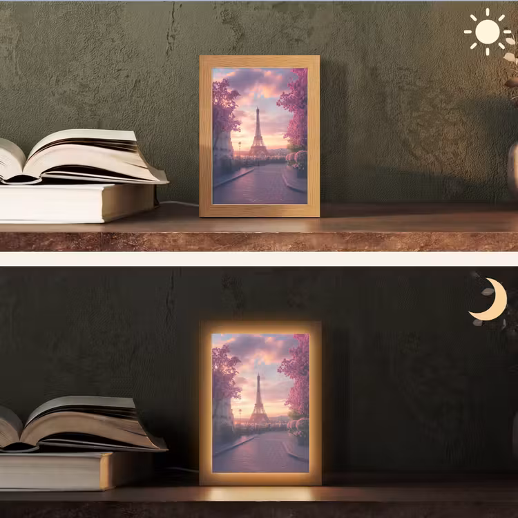 Eiffeltoren - Parijs - Roze Light Box met kabel (Tafellamp) klein -sfeer3