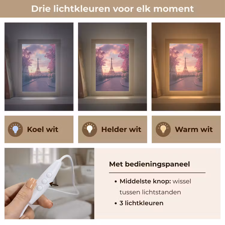Eiffeltoren - Parijs - Roze Light Box met kabel (Tafellamp) klein -USP_lichtkleurNL