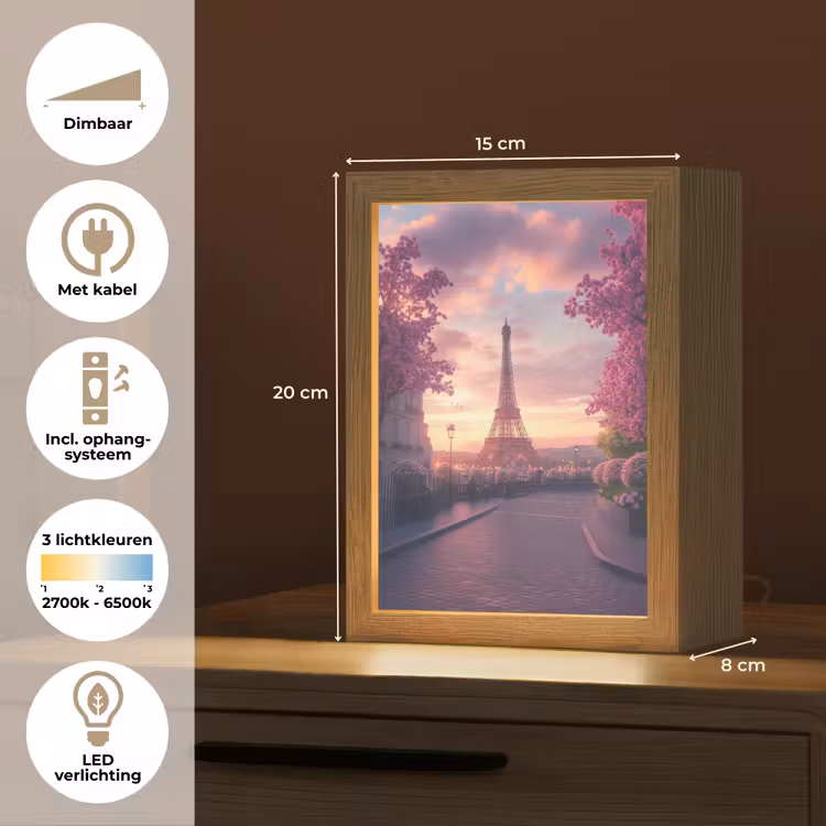 Eiffeltoren - Parijs - Roze Light Box met kabel (Tafellamp) klein -USP_NL