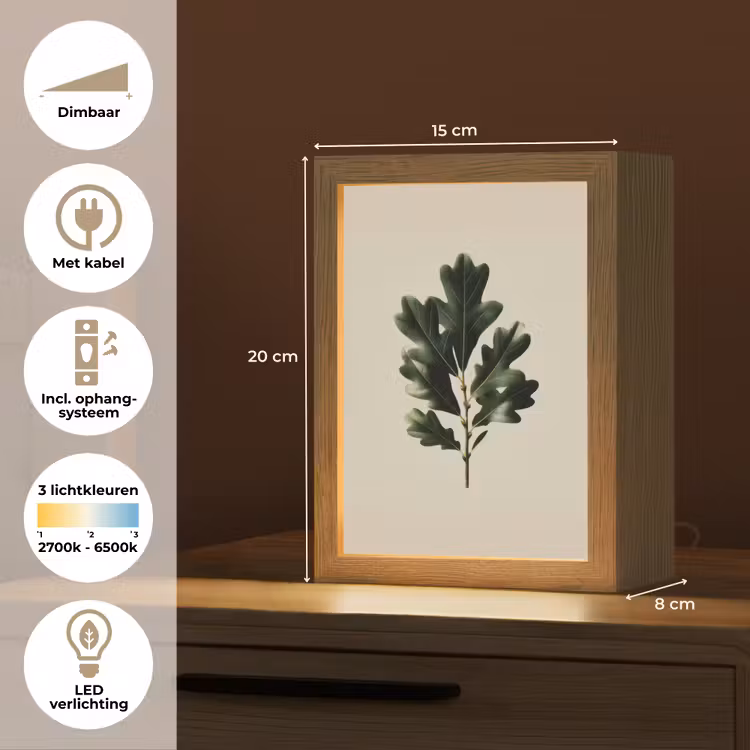 Eikenbladeren - Beige - Groen - Golvende randen Light Box met kabel (Tafellamp) klein -USP_NL