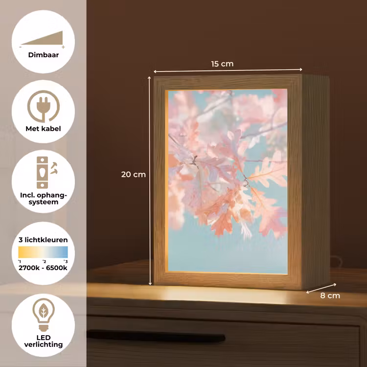 Eikenbladeren - Takken - Roze Light Box met kabel (Tafellamp) klein -USP_NL