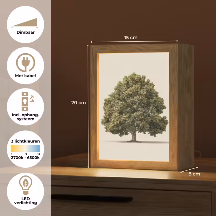 Eikenboom - Groen - Lichte achtergrond Light Box met kabel (Tafellamp) klein -USP_NL