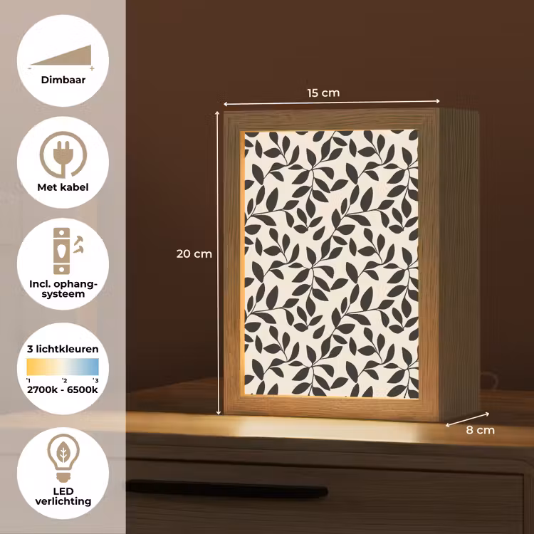 Elegant - Patroon - Zwart - Beige Light Box met kabel (Tafellamp) klein 925 -USP_NL