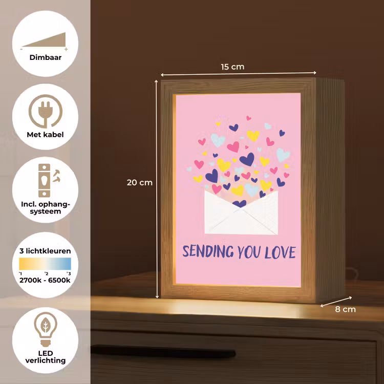 Envelop - Love - Hartjes - Valentijn Light Box met kabel (Tafellamp) klein -USP_NL