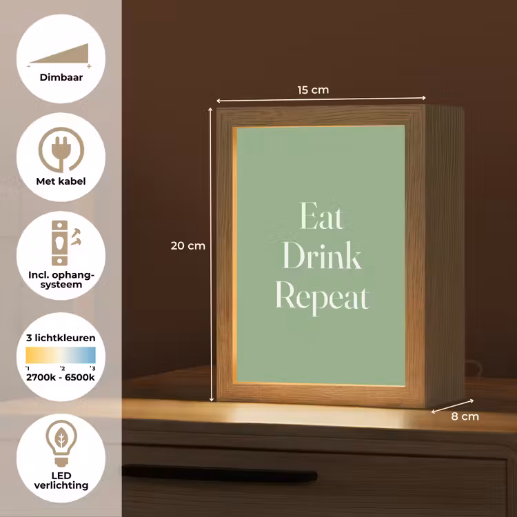 Eten - Drinken - Tekst - Mintgroen Light Box met kabel (Tafellamp) klein -USP_NL