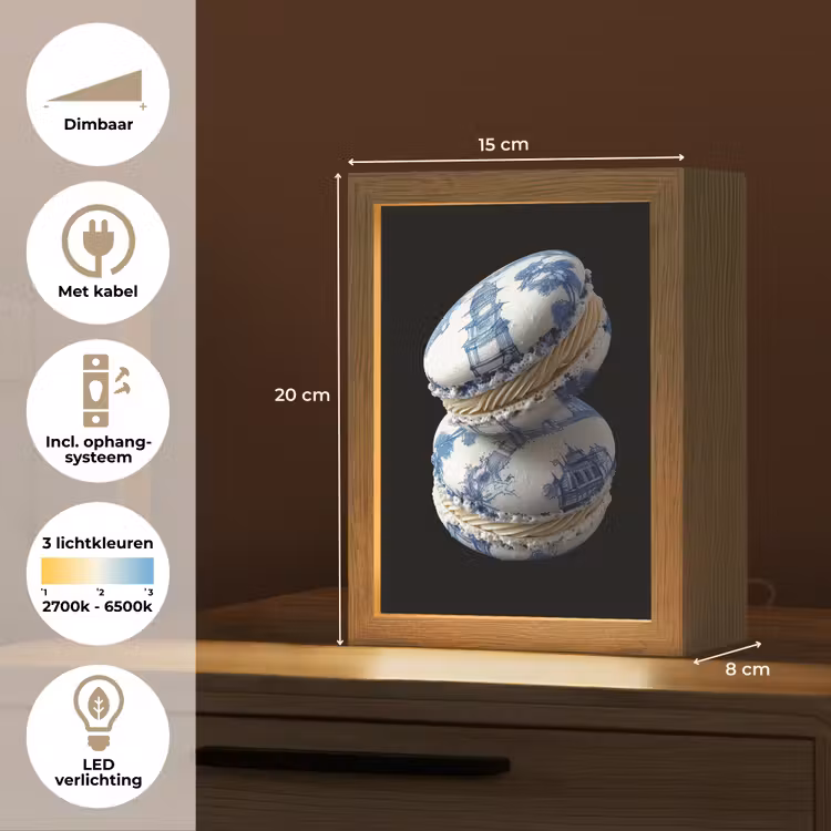 Eten - Macarons - Delfts blauw - Koekjes Light Box met kabel (Tafellamp) klein -USP_NL