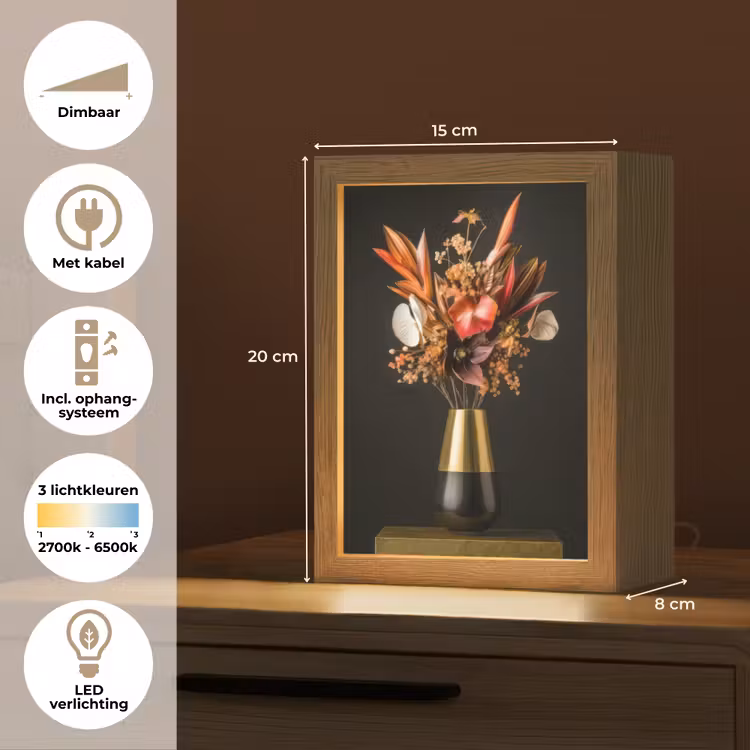 Exotisch - Boeket - Vaas - Goud Light Box met kabel (Tafellamp) klein -USP_NL