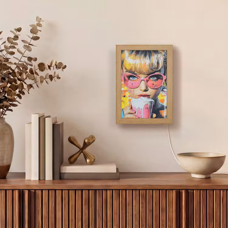 Expressief - Milkshake - Vrouw - Felle kleuren Light Box met kabel (Tafellamp) klein -sfeer2