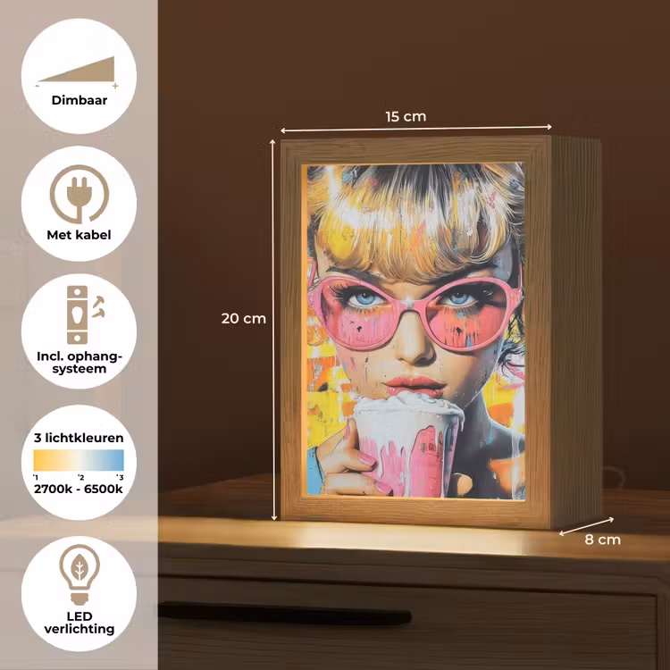 Expressief - Milkshake - Vrouw - Felle kleuren Light Box met kabel (Tafellamp) klein -USP_NL