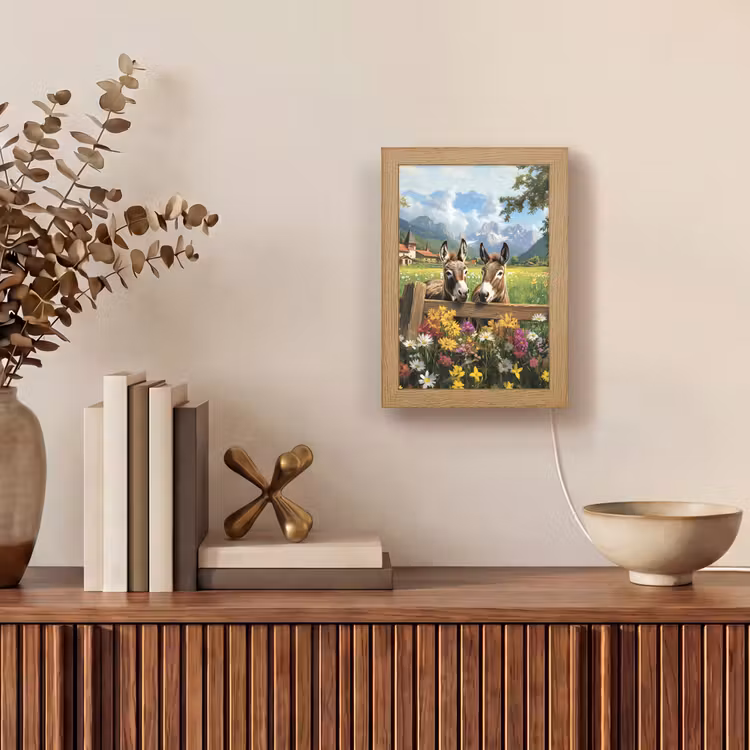 Ezels - Bloemen - Zomers Light Box met kabel (Tafellamp) klein -sfeer2