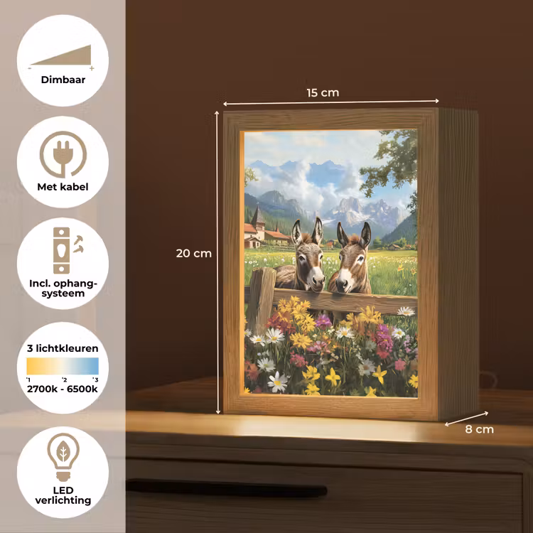 Ezels - Bloemen - Zomers Light Box met kabel (Tafellamp) klein -USP_NL