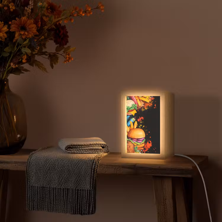 Fastfood - Graffiti - Hamburger - Eten - Modern Light Box met kabel (Tafellamp) klein -sfeer4