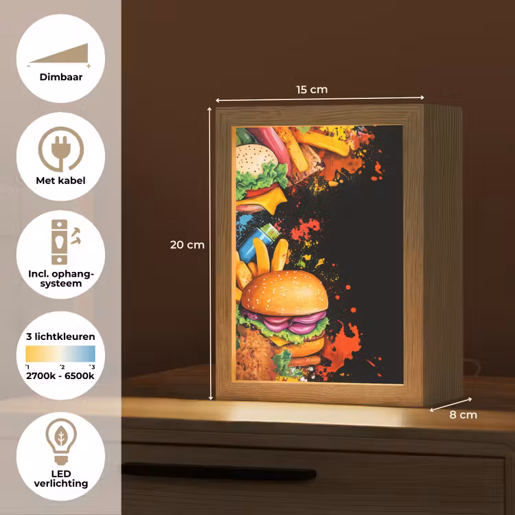 Fastfood - Graffiti - Hamburger - Eten - Modern Light Box met kabel (Tafellamp) klein -USP_NL