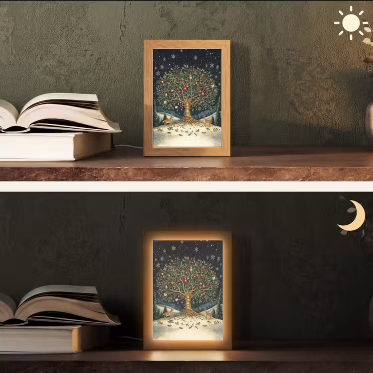 Feestboom - Winterhemel - Kleurrijk Light Box met kabel (Tafellamp) klein -sfeer3