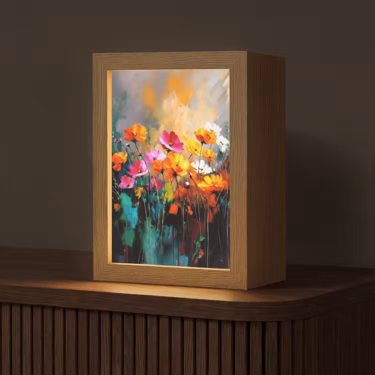Felgekleurd - Bloemblaadjes - Abstract Light Box met kabel (Tafellamp) klein -z3d_website