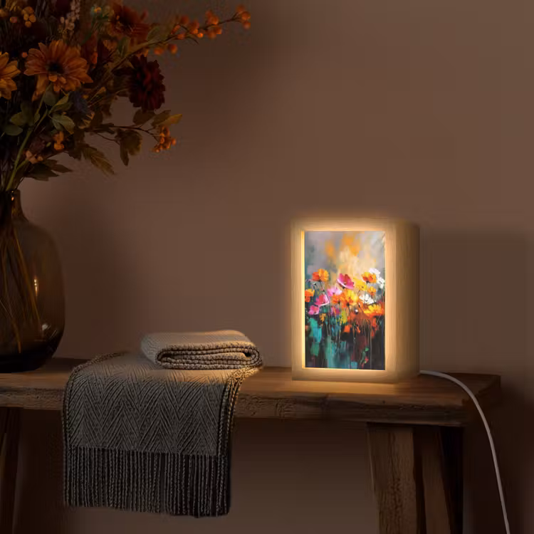 Felgekleurd - Bloemblaadjes - Abstract Light Box met kabel (Tafellamp) klein -sfeer4