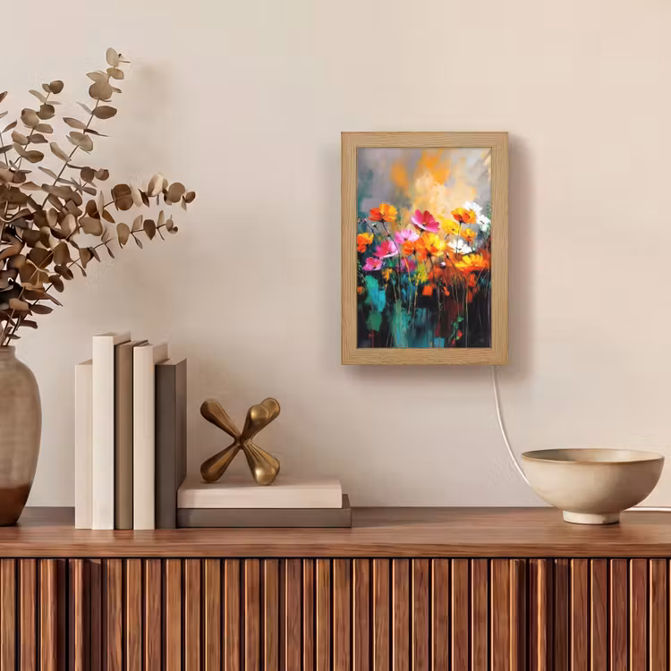 Felgekleurd - Bloemblaadjes - Abstract Light Box met kabel (Tafellamp) klein -sfeer2