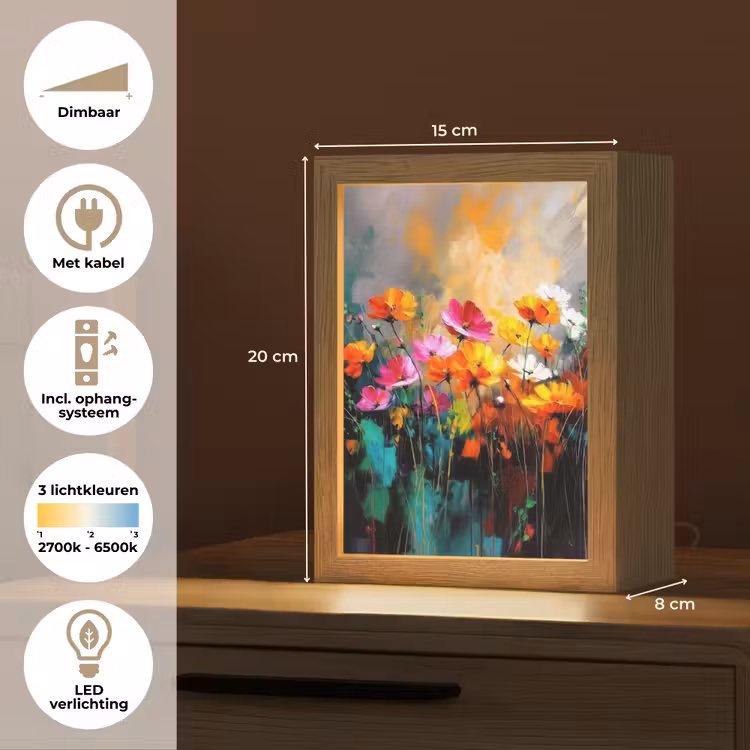 Felgekleurd - Bloemblaadjes - Abstract Light Box met kabel (Tafellamp) klein -USP_NL