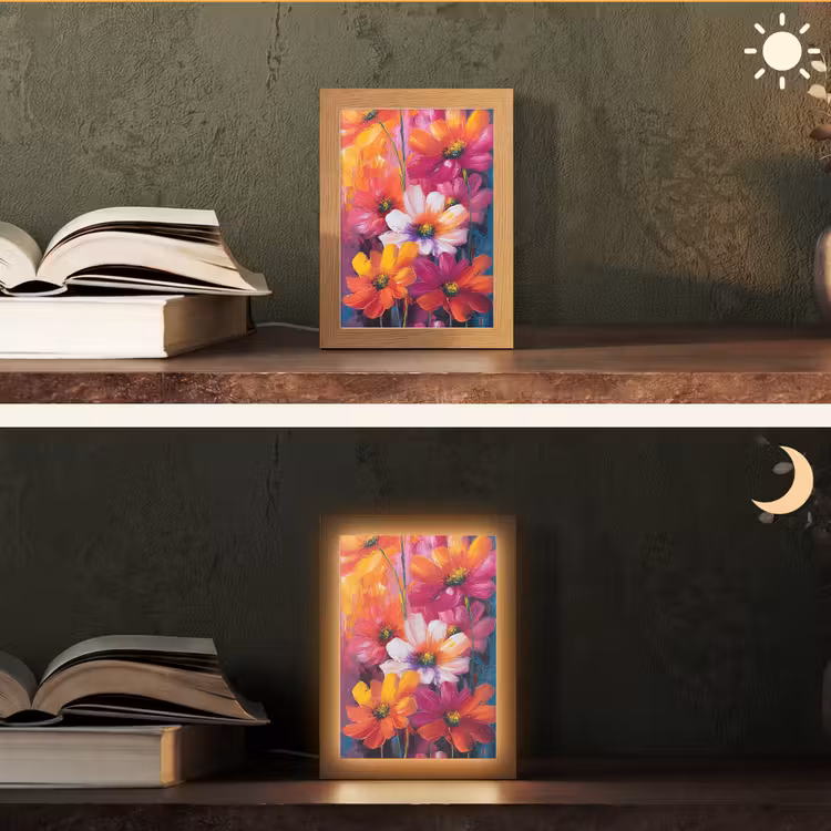 Felle bloemen - Dynamisch - Levendig Light Box met kabel (Tafellamp) klein -sfeer3