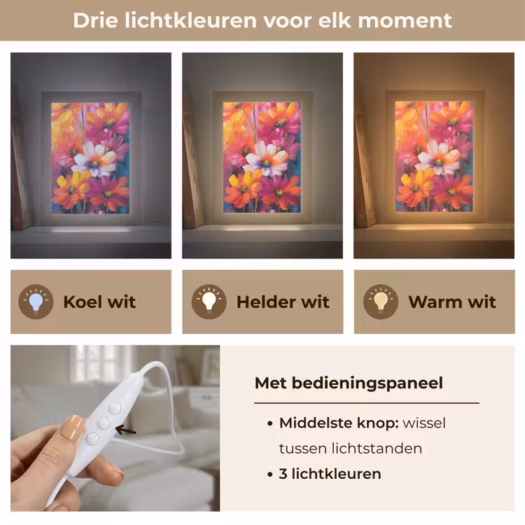 Felle bloemen - Dynamisch - Levendig Light Box met kabel (Tafellamp) klein -USP_lichtkleurNL