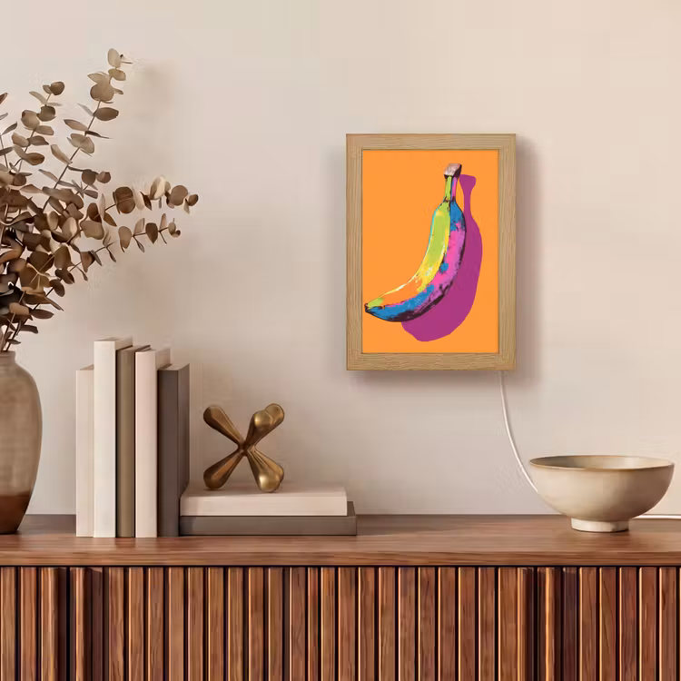 Felle kleuren - Banaan - popart Light Box met kabel (Tafellamp) klein -sfeer2