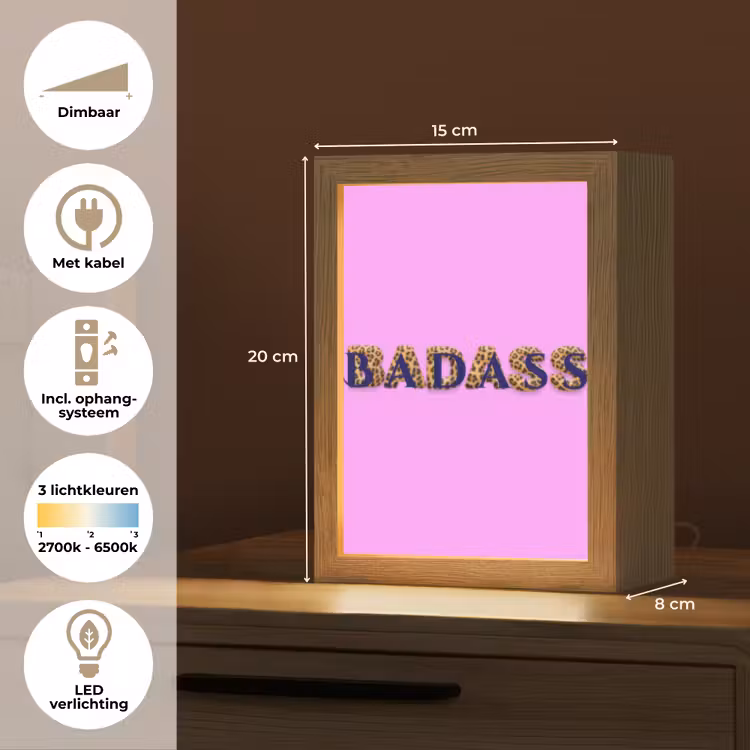 Felroze - Badass - Panterprint - Schaduw Light Box met kabel (Tafellamp) klein -USP_NL