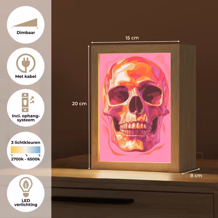 Felroze - Tanden - Schedel Light Box met kabel (Tafellamp) klein -USP_NL