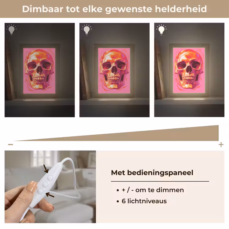Felroze - Tanden - Schedel Light Box met kabel (Tafellamp) klein -USP_dimbaarNL