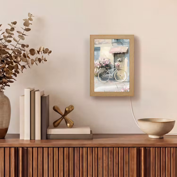 Fiets - Pastelkleuren - Bloemen Light Box met kabel (Tafellamp) klein -sfeer2