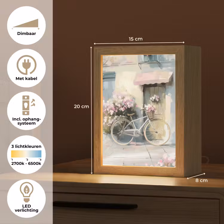 Fiets - Pastelkleuren - Bloemen Light Box met kabel (Tafellamp) klein -USP_NL