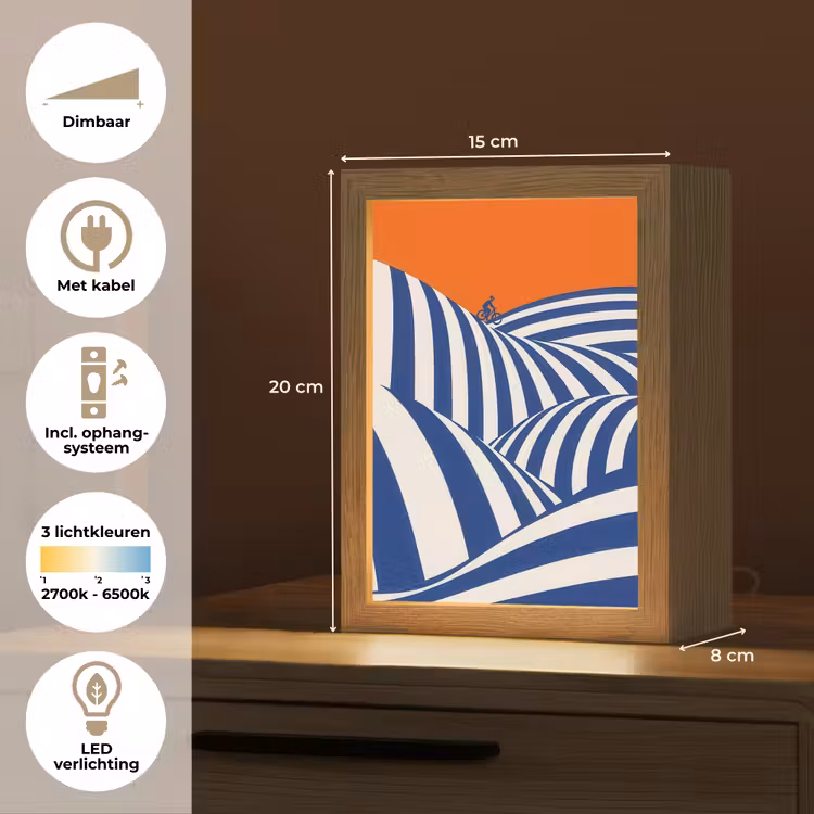 Fietser - Heuvels - Strepen - Blauw Light Box met kabel (Tafellamp) klein -USP_NL