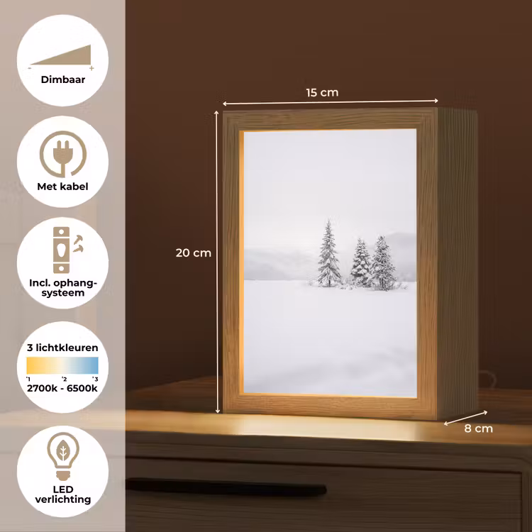 Fijnsparren - Sneeuw - Winter - Landschap - Stilte Light Box met kabel (Tafellamp) klein -USP_NL