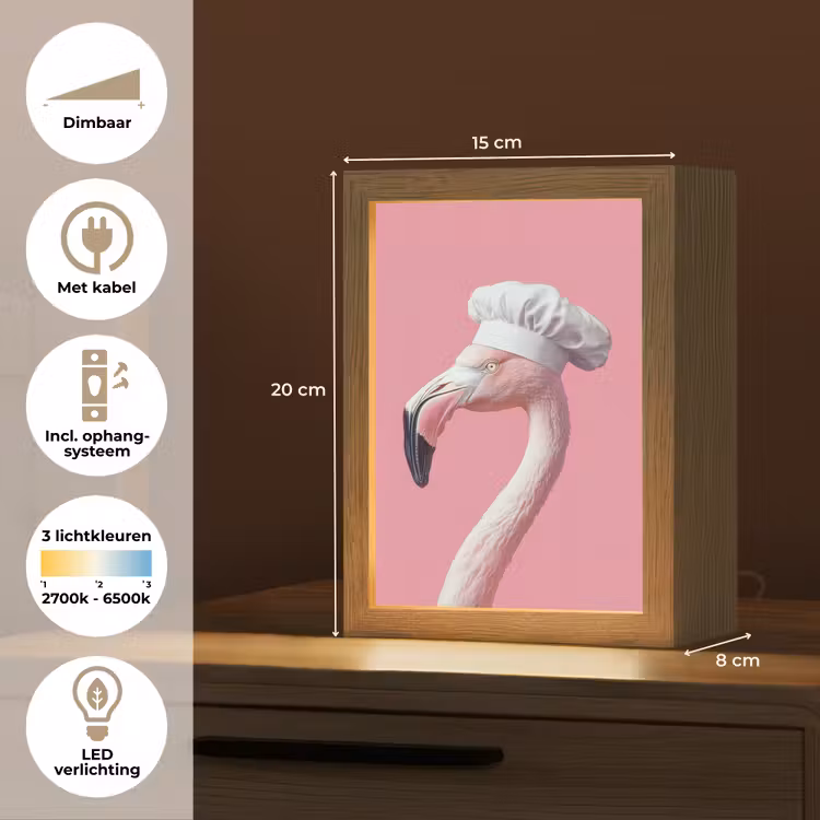 Flamingo - Roze - Koksmuts - Vogel Light Box met kabel (Tafellamp) klein -USP_NL