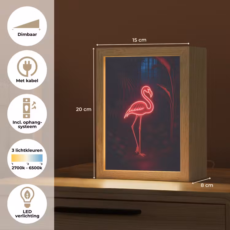 Flamingo - Roze - Neon - Licht Light Box met kabel (Tafellamp) klein -USP_NL