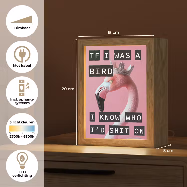 Flamingo - Roze - Vogel - Decoratie Light Box met kabel (Tafellamp) klein -USP_NL