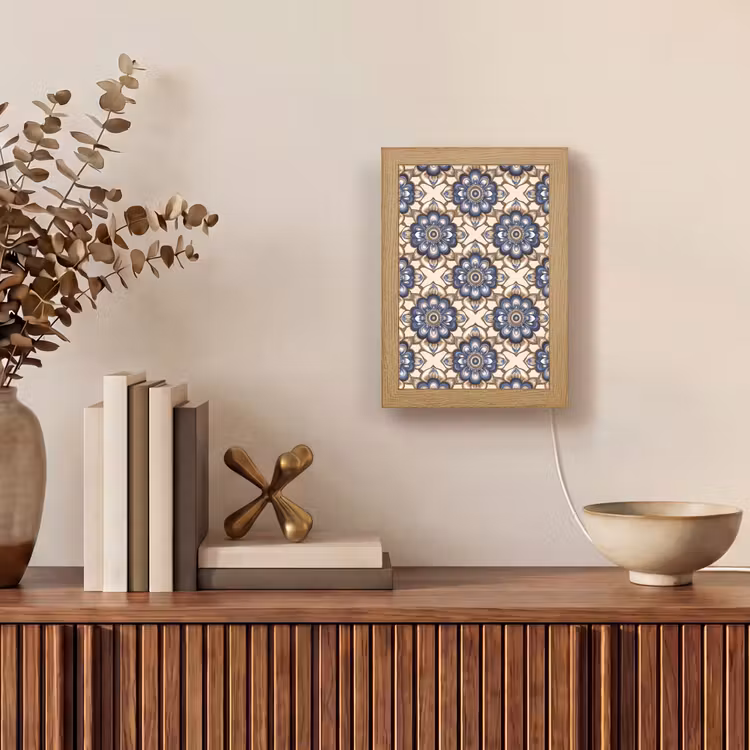 Floraal - Ornament - Blauw Light Box met kabel (Tafellamp) klein 925 -sfeer2